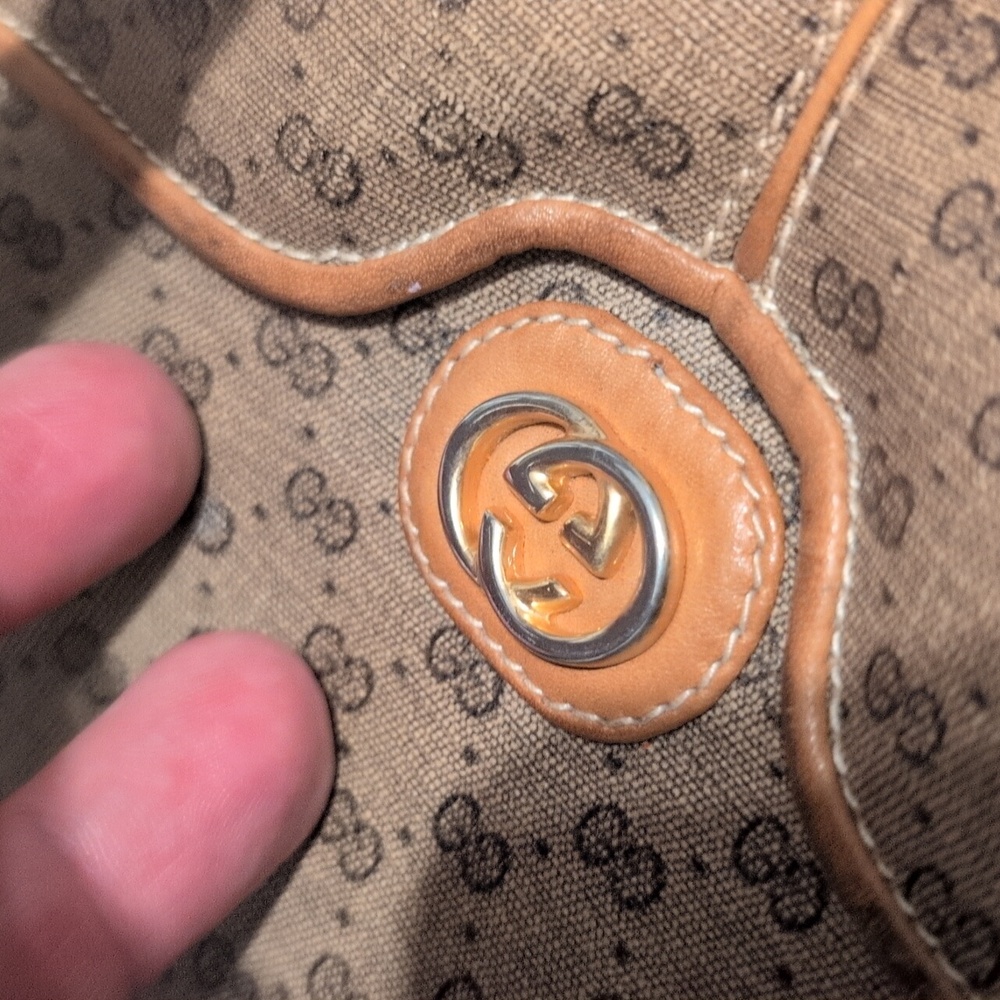 Authentic Gucci Tan Monogram Drawstring Shoulder … - image 8